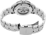 The Seiko Luxe Watches PROSPEX ALPINIST SPECIAL EDITION SPB289 features a stainless steel case, exhibition case back revealing its Japanese automatic movement, engraved details, and an open metal bracelet clasp.