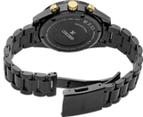 A close-up of the back of a Seiko Luxe Watches 100th Anniversary SPEEDTIMER Limited Edition SSH169, featuring a metal bracelet, gold crown and buttons, engraved case back details, and an open clasp—highlighting its GPS Solar status.