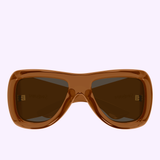 The Saint Laurent Sunglasses SL 902 HOWL-017 63 feature a brown, oversized silhouette with a bold rectangular frame and dark lenses, showcased from the front against a soft light-purple background—embodying the pinnacle of luxury eyewear by Saint Laurent.