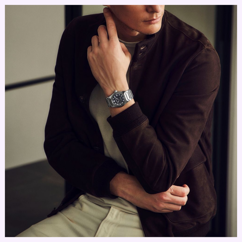 King Seiko HKF005 On the Wrist Man wearing a silver-tone King Seiko VANAC HKF005 with black dial on his left wrist