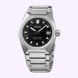 Seiko King Watches King Seiko VANAC HKF005 wristwatch with a faceted stainless steel case, a black textured dial, silver hands and indices, and a date window at the three o’clock position.