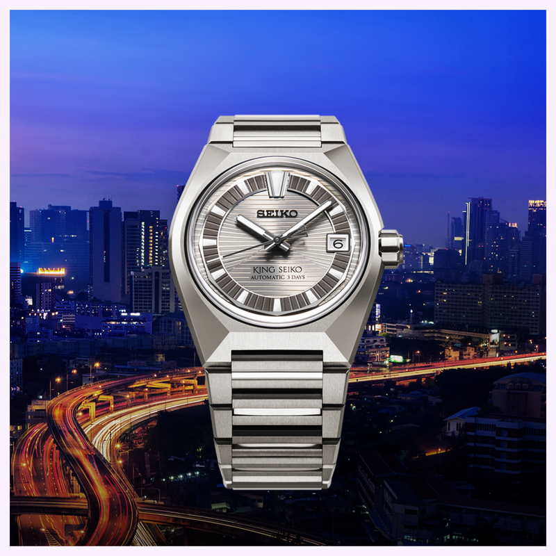 Seiko King Watches VANAC HKF002 titanium watch showing the multi-faceted case sides and integrated titanium bracelet with triple-folding clasp