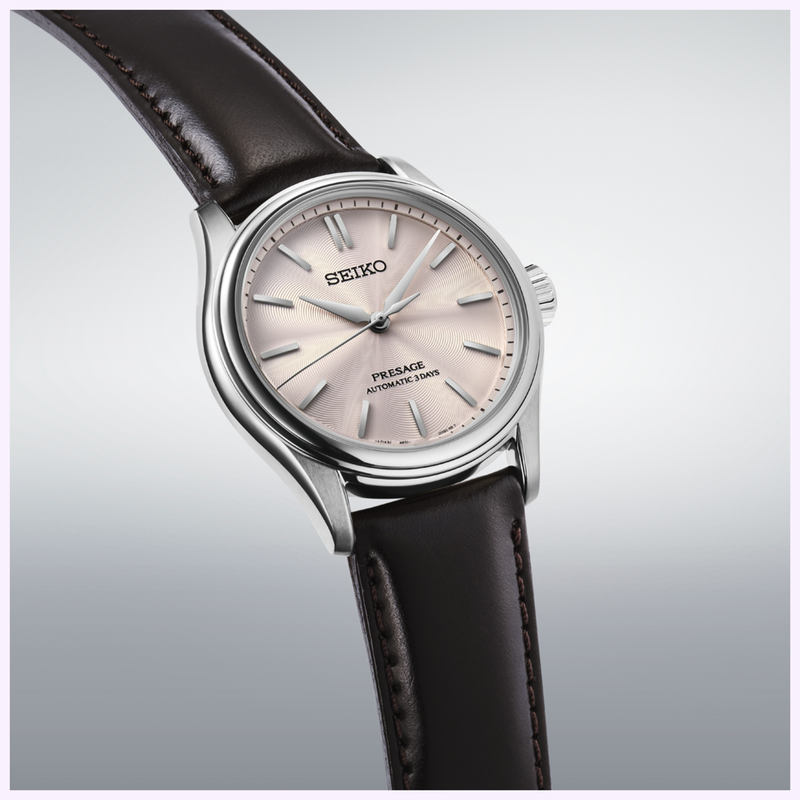 Seiko Presage HCC003 38mm stainless steel case and brown leather strap