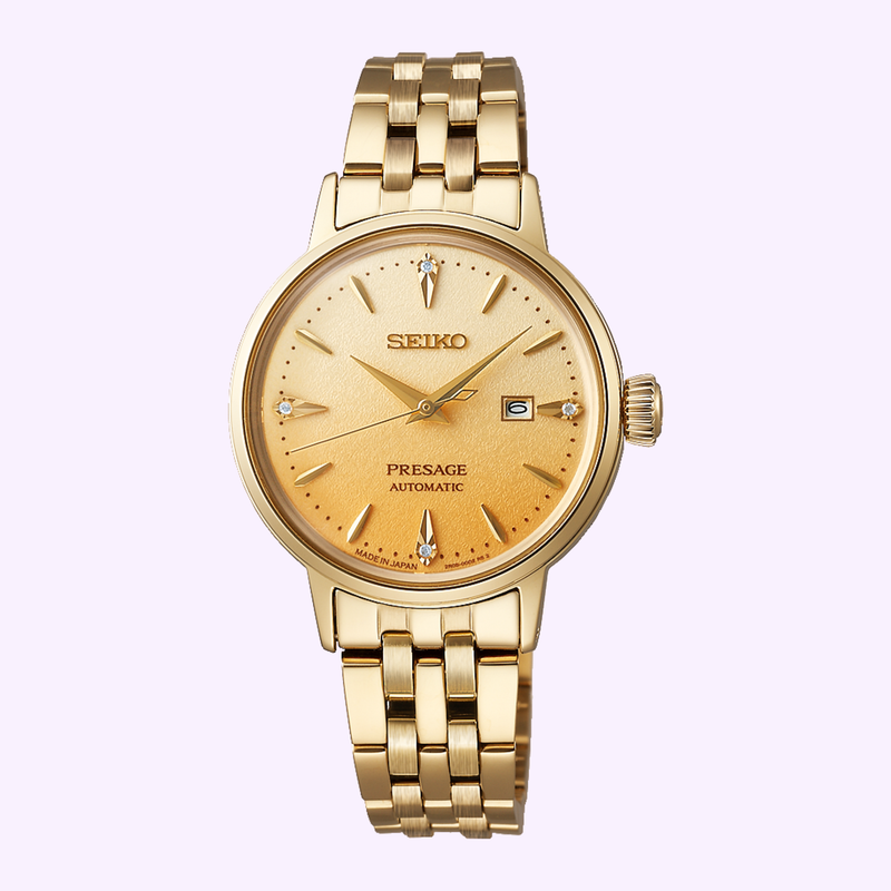 Seiko Presage Cocktail Time SRE018, gold sunray dial automatic watch