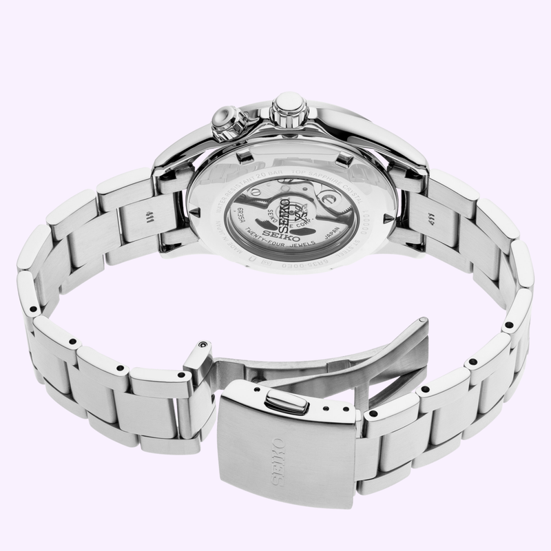 Seiko SPB117 exhibition caseback showing Caliber 6R35 automatic movement - Lexor Miami