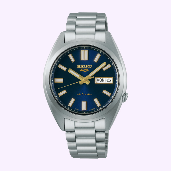 Seiko 5 Sports SNXS SRPL55 with blue dial and stainless steel bracelet