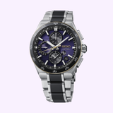 Introducing the Seiko Watches Astron HAB011J1 145th Anniversary Limited Edition, a remarkable stainless steel GPS Solar watch from Seiko Watches. This exclusive model features an eye-catching black and purple dial with multiple subdials, a sophisticated silver and black link bracelet, and advanced GPS and chronograph technologies.