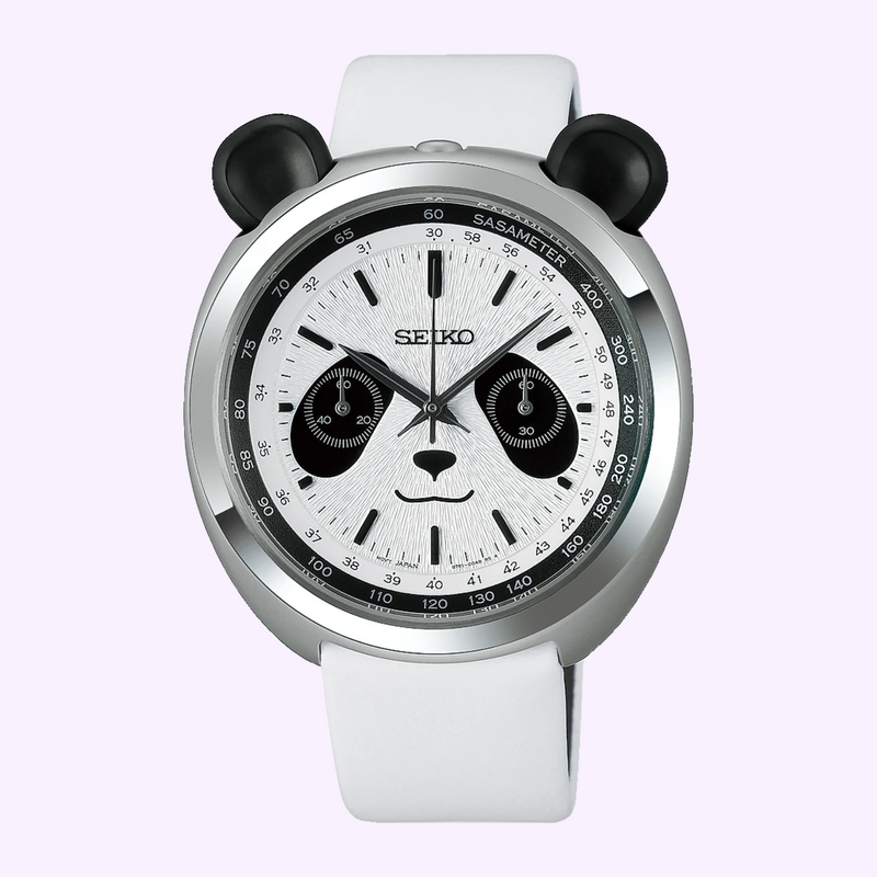 Seiko Power Design Project HHK001 White Panda chronograph front view with white panda face dial, black subdial eyes and black ear-shaped pushers