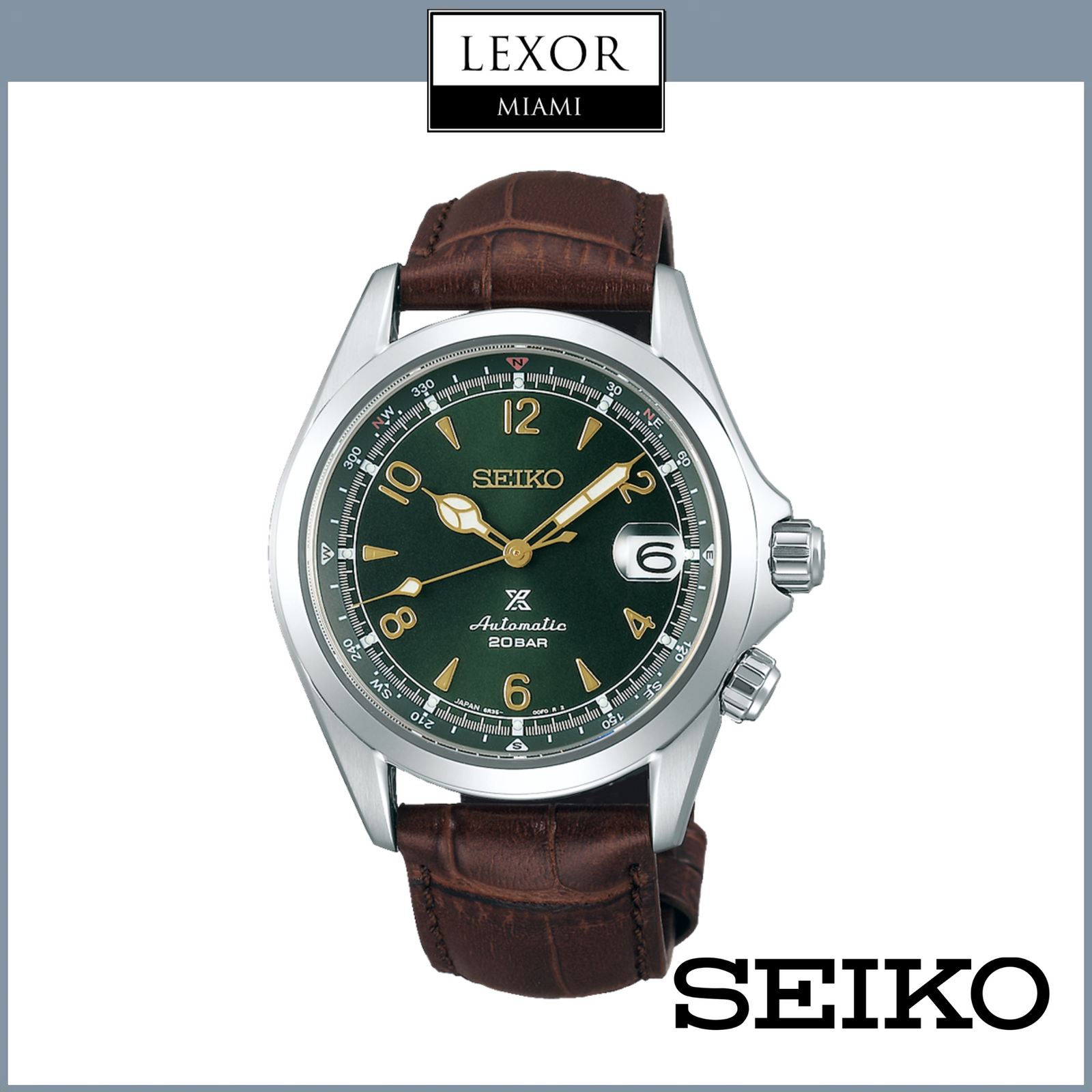 Seiko Watches Prospex Luxe Alpinist SS Automatic Green Dial SPB121 Men Lexor Miami