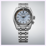 Seiko Watches Prospex Speedtimer HBC003 chronograph watch with a light blue textured dial, silver-tone markers, and a stainless steel link bracelet.