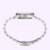 Side view of a silver-tone Seiko Watches Prospex Speedtimer HBC003 chronograph watch with a stainless steel link bracelet.