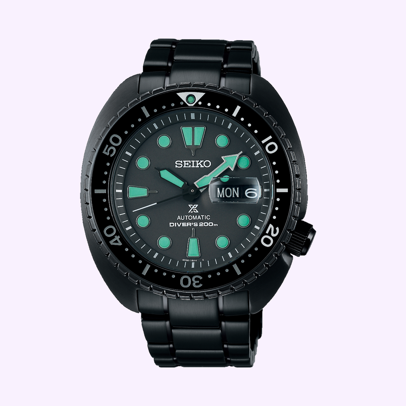 Seiko Prospex SRPK43 Black Series automatic dive watch angle view