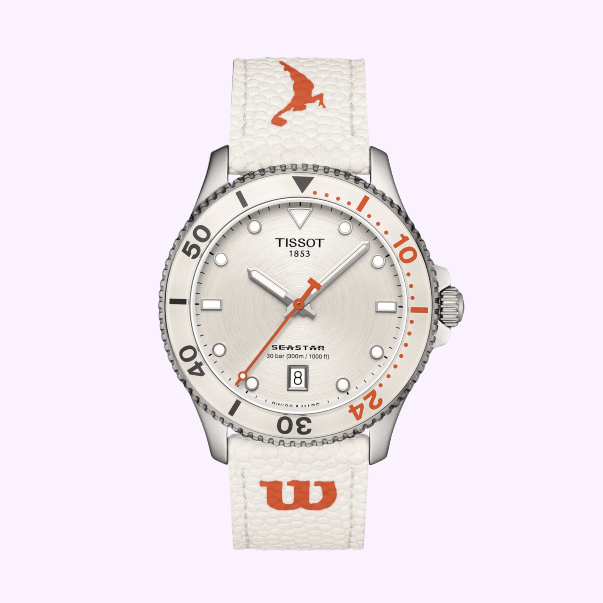Tissot Seastar 1000 Wilson WNBA T1204101701100 white and orange watch with basketball strap