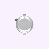 The brushed metal case back of a Tissot Watches Desir T1522231149600 wristwatch, featuring engraved text including the brand name, water resistance rating, and reference numbers.