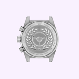 The back of the Tissot Watches PR516 40mm T1494171101100 features engraved laurels, a steering wheel with "516," and text noting water resistance, sapphire crystal, and additional Swiss Quartz specs.
