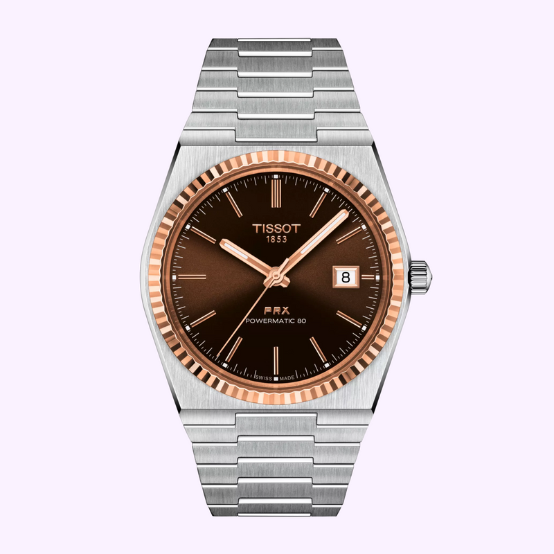 Tissot PRX Powermatic 80 automatic watch with 18K gold bezel
