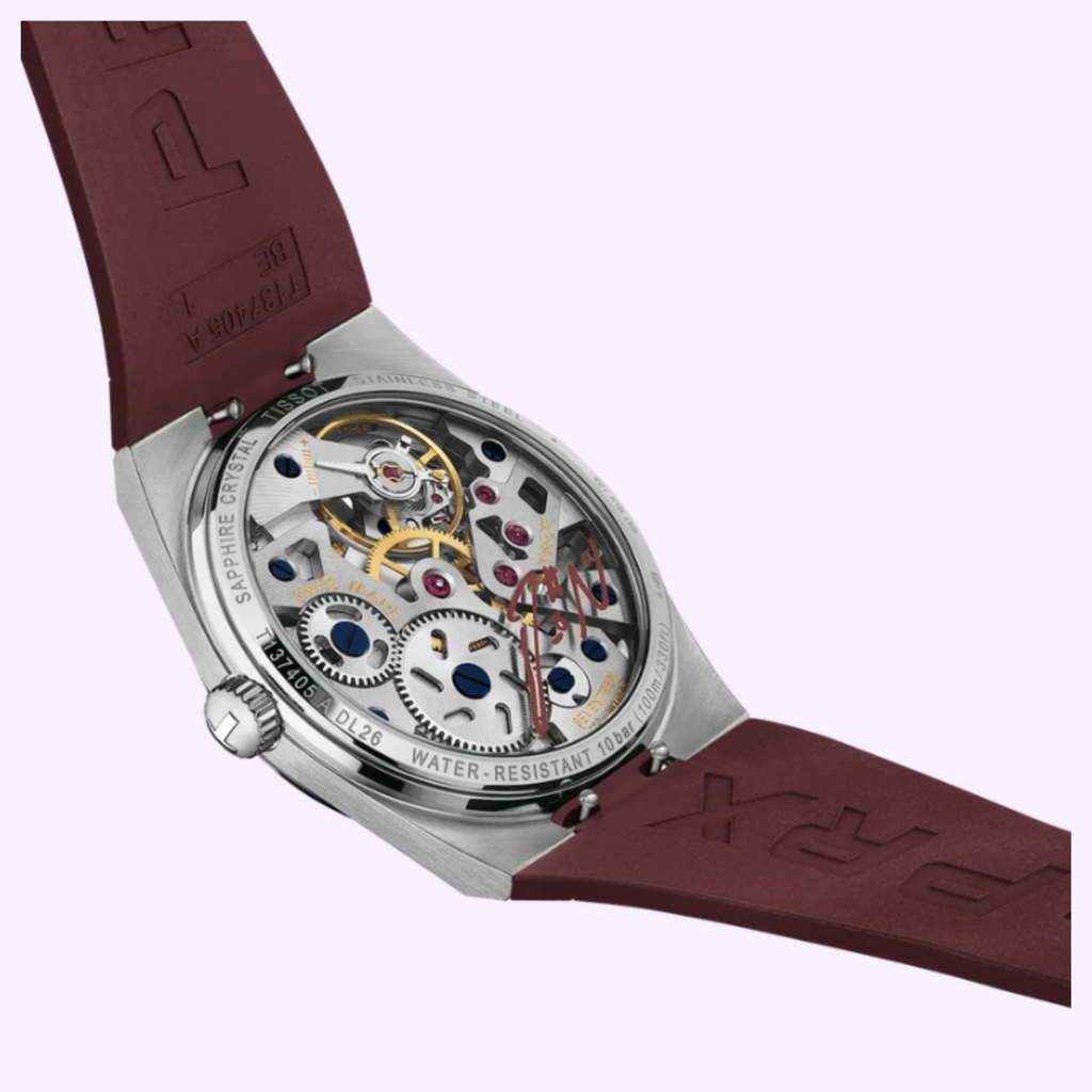 Tissot PRX Skeleton Damian Lillard Special Edition T137.405.17.371.00, burgundy skeleton dial, strap view
