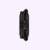 Side view of the Tissot Watches Seastar 2000 44mm T1209073705100 in black, showcasing its textured crown and lugs against a light purple background—a sophisticated Swiss automatic timepiece from Tissot Watches featuring the Powermatic 80 movement.