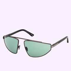 Tom Ford Sunglasses FT1399 6413N featuring a dark metal brow bar and green-tinted lenses.