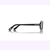 A side view of the Tom Ford Sunglasses FT1364/s 4901A (UPC 889214643322) in black, featuring thin gold detailing along the temple and displayed against a white background with a subtle reflection—the design captures the elegance of Tom Ford Sunglasses and channels the dynamic spirit of Miami.