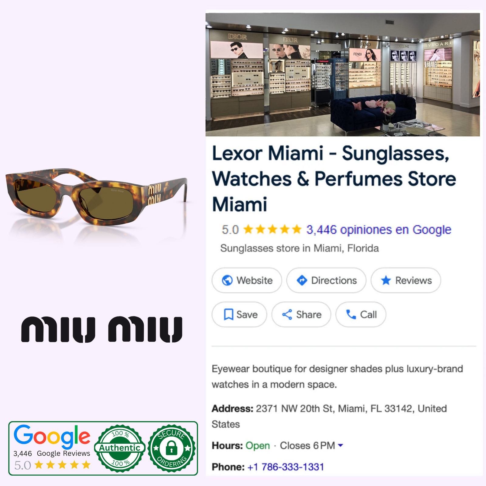 Miu Miu 0MU B04S 14L09Z 53 Sunglasses | Lexor Miami Authorized Dealer