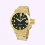 Sure! Here’s a rewritten version using your product data: A TW Steel CB91 Canteen Black Dial Men’s Watch, crafted by TW Steel Watches, featuring a striking black face with large numerals and a date display at 3 o’clock. This timepiece boasts PVD yellow gold plating, a durable metal link band, and the prominent right-side crown that echoes the distinguished style of TW Steel’s signature designs.