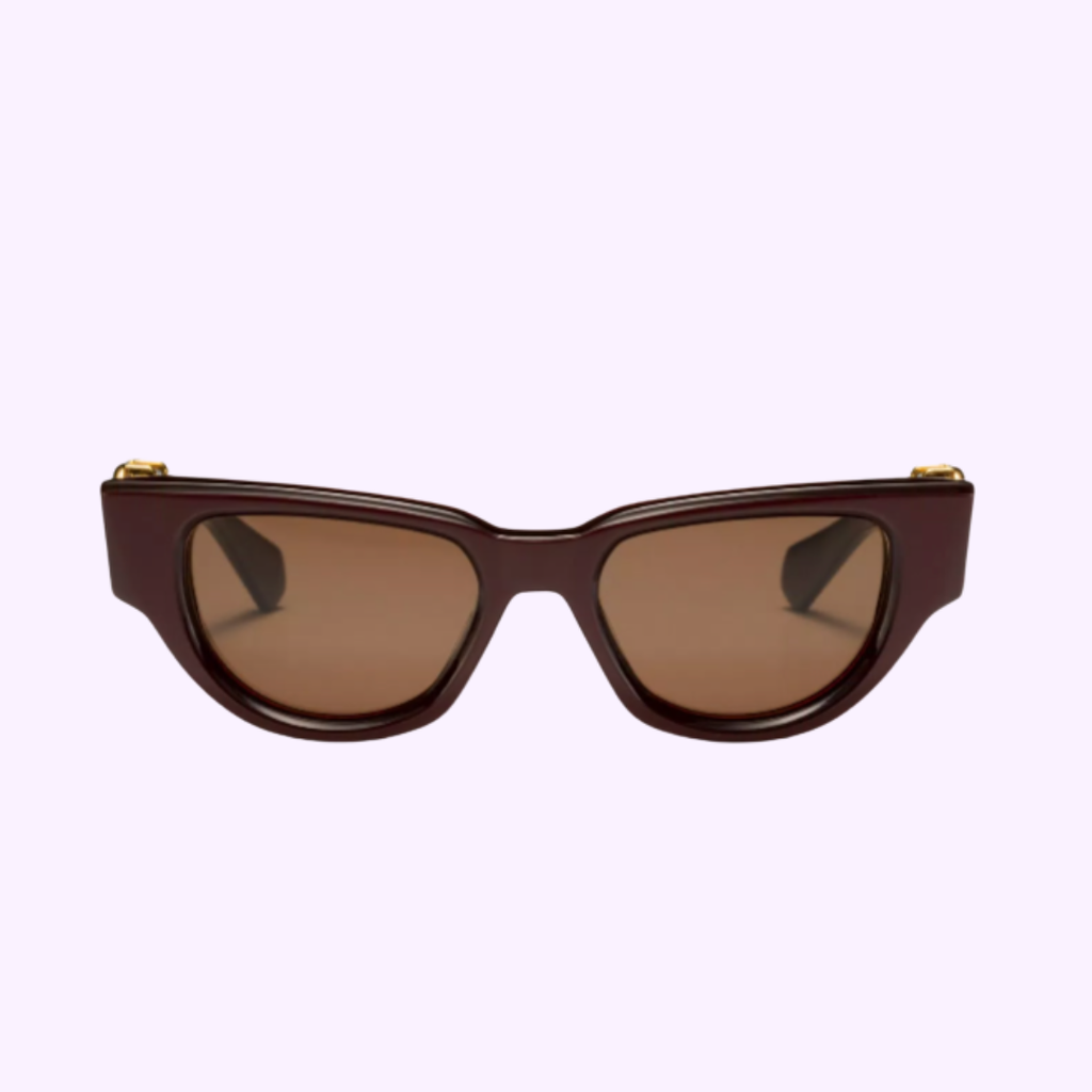 Valentino VLS-103B-50 women's cat-eye sunglasses in bordeaux acetate with gold VLogo temples, side view