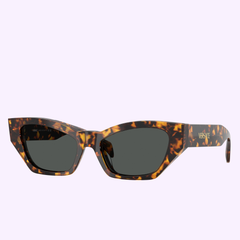 Versace Sunglasses 0VE4488U 55148753 in a tortoiseshell cat-eye style with dark grey lenses and gold logo detailing on the temple.