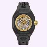 Front View Versace VE7L00123 V-Legend Skeleton Black Strap Automatic Watch Watches