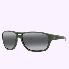 The Vuarnet Sunglasses RACING 02 VU40021U 6497D Man features a matte green frame, dark gradient lenses, a French flag on the left temple, subtle nose bridge cut-out, and "Vuarnet" branding—perfect men's ski sunglasses.