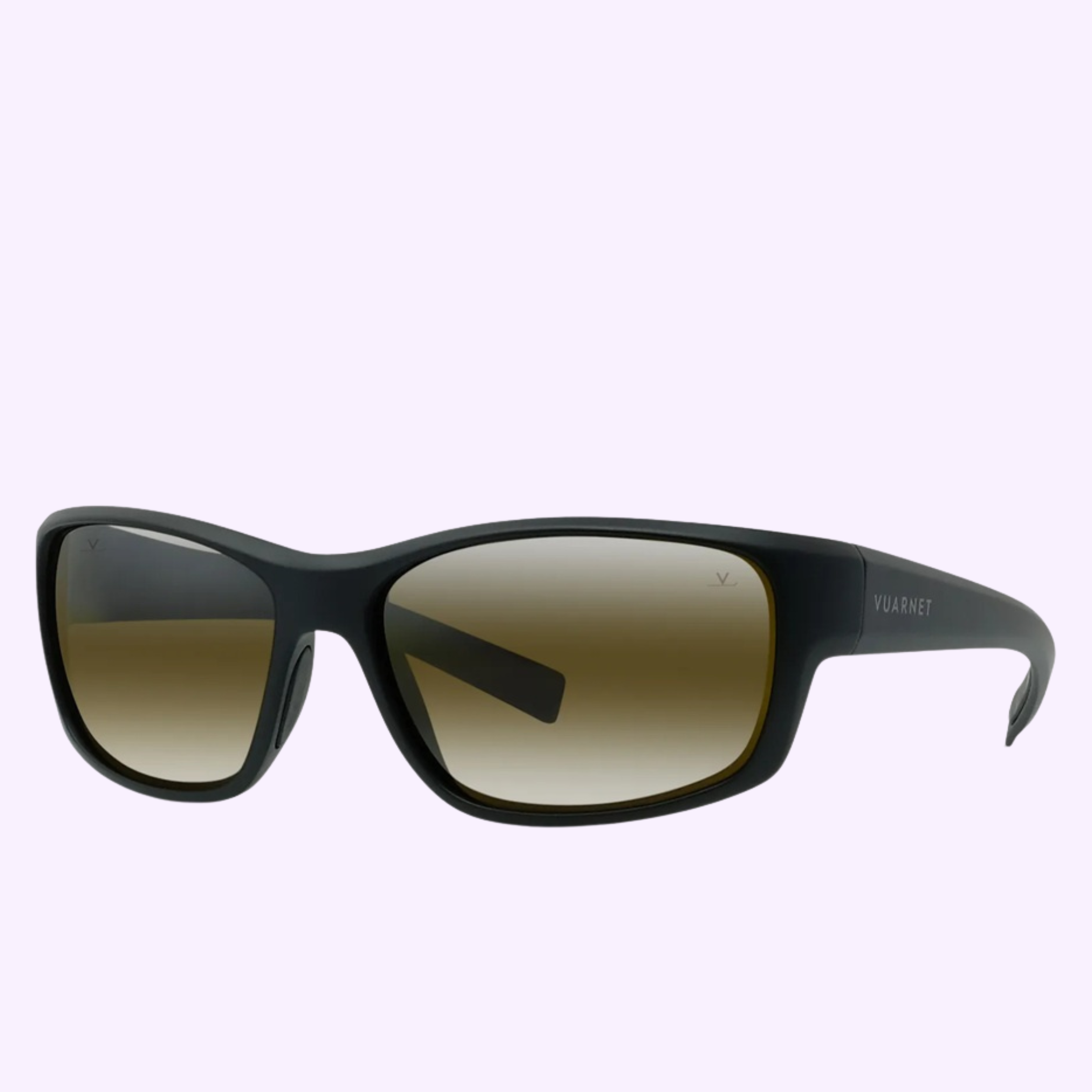 The Vuarnet Sunglasses RACING 09 VU40117U 6202Q features a black frame and rectangular brown gradient mineral glass lenses, displayed against a plain light background.