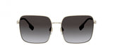 Burberry BE3119 11098G 58 Jude Unisex Sunglasses feature square-shaped, thin gold metal frames with dark gradient lenses, shown from the front on a white background.