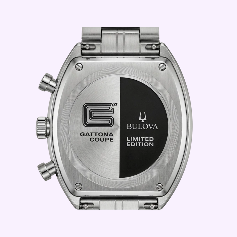 Bulova 96K118 — Commemorative Caseback Engraving Bulova 96K118 Shelby Daytona Coupe exhibition caseback with commemorative motorsport engraving