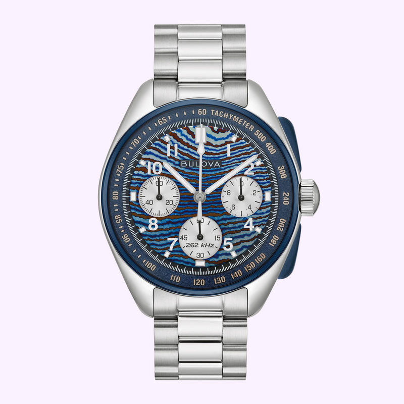 Bulova Lunar Pilot Timascus 98A329 limited edition chronograph with swirling titanium Timascus dial