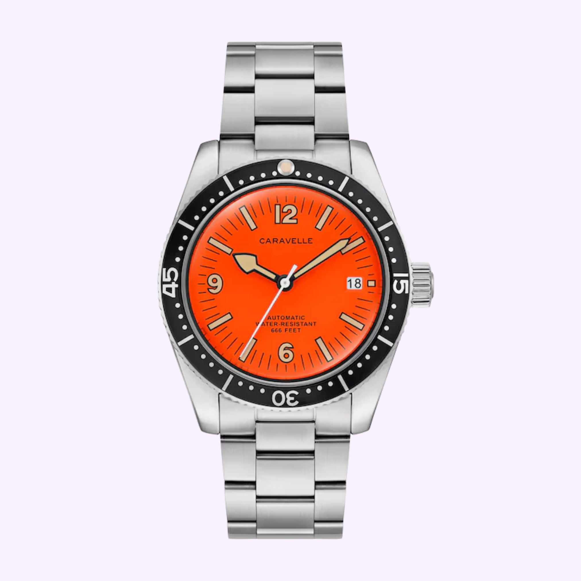 Caravelle by Bulova Sea Hunter 43B177 orange dial automatic dive watch front view