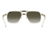 Front view of Carrera Sunglasses VICTORY C 27/S REJ CRYS GOLD with transparent frames, gold accents, and dark gradient lenses on a white background—a sleek update to the Carrera Sunglasses collection.