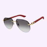 Cartier CT0440S-003 61 aviator sunglasses with shiny gold frame and red real wood temples
