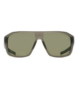 Dita Sunglasses DLS710-A-03 LSA-710 by Dita Sunglasses are luxury, olive green, square aviator-style sunglasses, featuring thick translucent grayish frames and showcasing Japanese craftsmanship; pictured from the front against a plain white background.