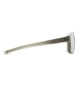 Side view of Dita Sunglasses DLS710-A-03 LSA-710 by Dita Sunglasses, featuring gray, translucent frames with rectangular lenses and straight arms, displayed on a white background—showcasing the refined elegance and meticulous Japanese craftsmanship characteristic of luxury eyewear.