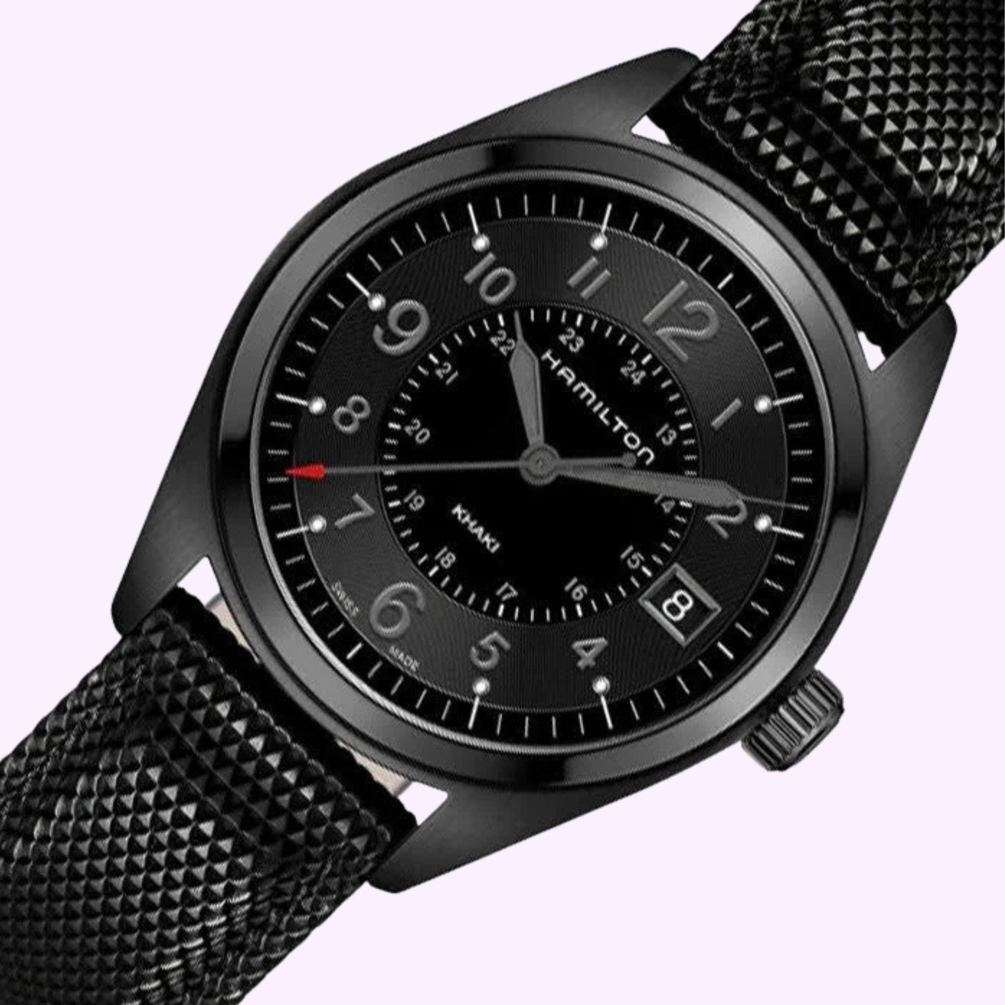 Hamilton Khaki Field Quartz H68401735 black PVD 40mm watch front view
