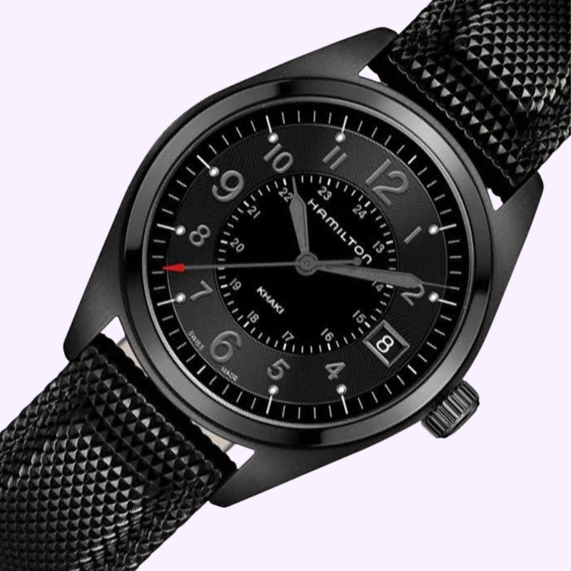 Hamilton Khaki Field Quartz H68401735 black PVD 40mm watch front view