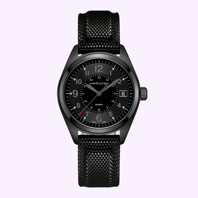 Hamilton Khaki Field Quartz H68401735 black PVD 40mm men's watch with luminous Arabic numerals and sapphire crystal