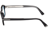 Side view of Tom Ford ICON TI5013-B/V 005 black frames with silver arm detailing and engraved TOM FORD logo on the inside left temple—a sophisticated designer pair by Tom Ford Sunglasses.