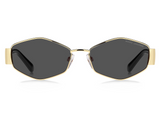 MARC JACOBS Sunglasses MARC 496/SHI/US RHL feature gold frames and oversized, irregular hexagon-shaped black lenses. The brand name is printed in white on the upper right lens, adding a modern luxury accent to your look.