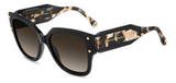 Carolina Herrera HER 0366/S Women Sunglasses feature square, oversized black-and-tortoiseshell frames, dark gradient lenses, and gold CH Carolina Herrera branding with gold accents at the hinges.