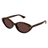 Gucci Sunglasses GG2110S-002 54 feature a tortoiseshell cat-eye frame, dark lenses, and gold Gucci logo on the temples, shown against a plain white background for an elegant luxury fashion statement.