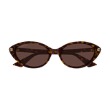Gucci Sunglasses GG2110S-002 54 feature a tortoiseshell cat-eye frame, dark tinted lenses, and small gold GG logos in the corners, showcasing luxury style against a plain light background.
