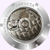 Close-up of the back of the Invicta Men’s 9403 Pro Diver Automatic 3 by Invicta Watches, showcasing its intricate mechanical movement, detailed gears, and engravings indicating stainless steel construction, water resistance, and 24 jewels.