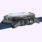 Angled view of the Luminox XS.3863 men's Swiss automatic dive watch with blue rubber strap.