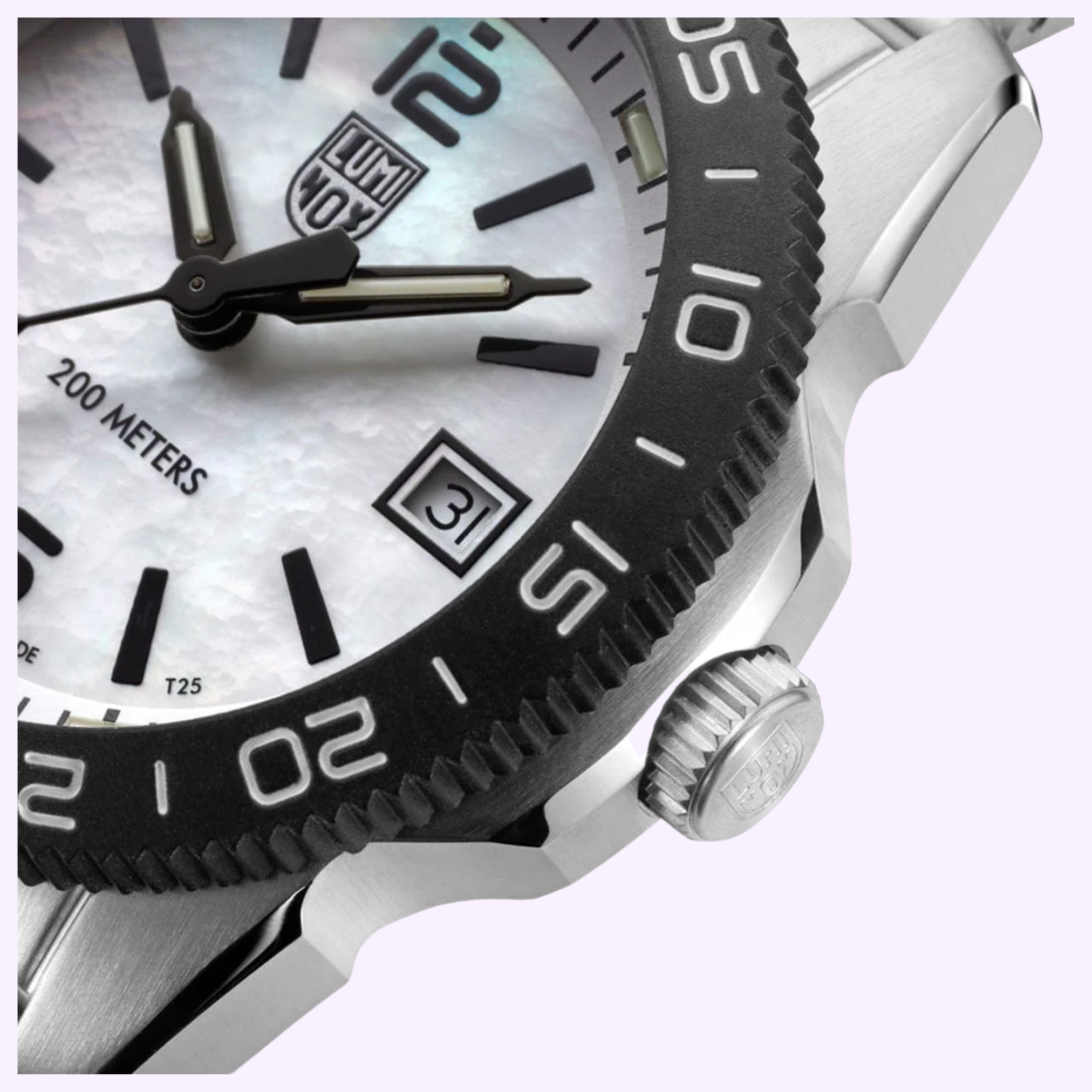 Luminox Pacific Diver Ripple stainless steel see-through screw-in case back with Swiss Made engraving
